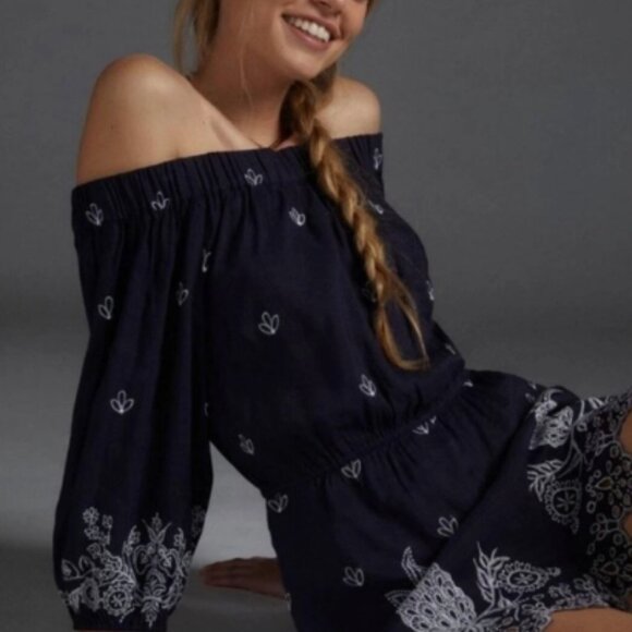 Farm Rio x Anthropologie Jackie Embroidered Linen Blend Romper – Size XL – NWT - Picture 8 of 10